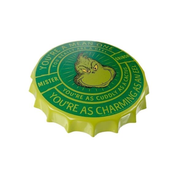Dr. Seuss' GRINCH Who Stole Christmas Round Metal Bottle Cap Sign Decor 11.6"NEW - Picture 1 of 7